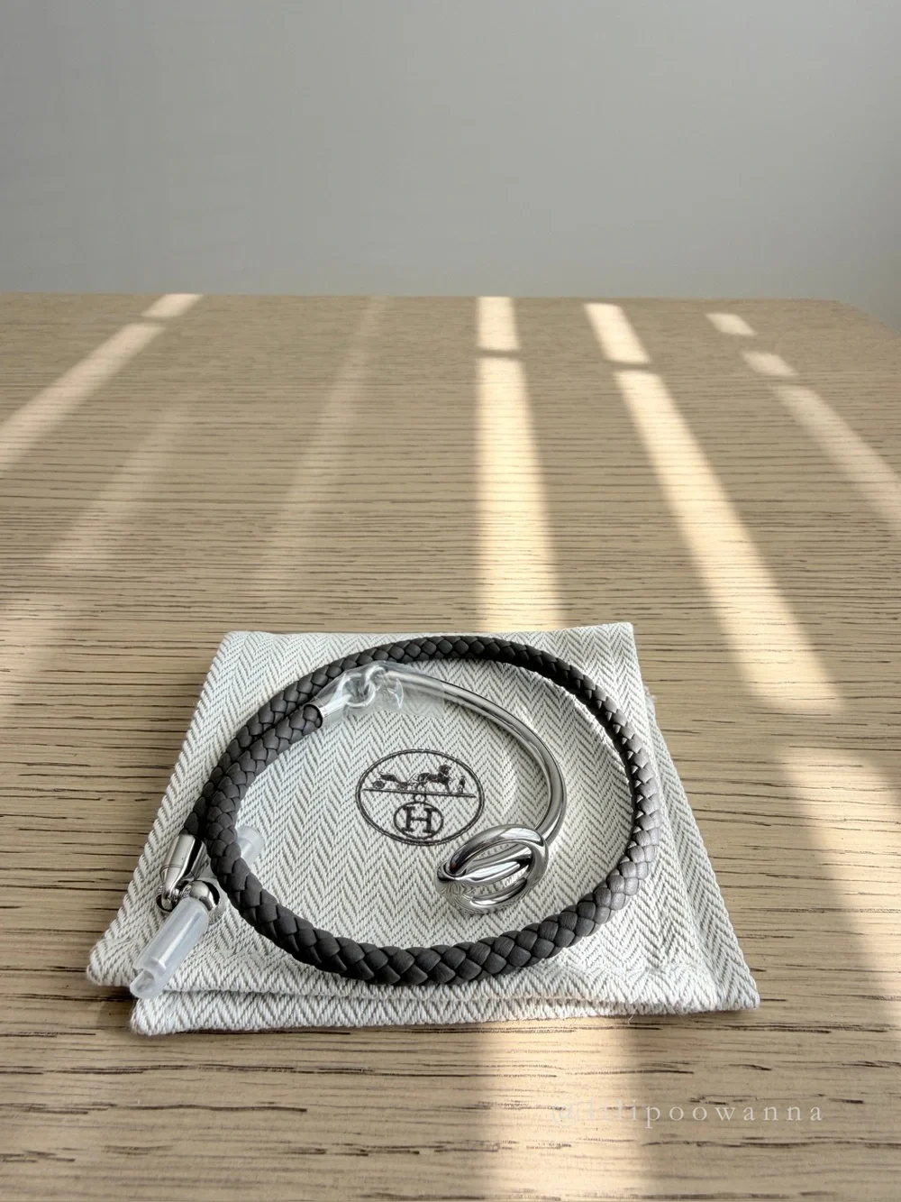 Hermès Glenan Double Tour Leather Bracelet T5 Étain Palladium